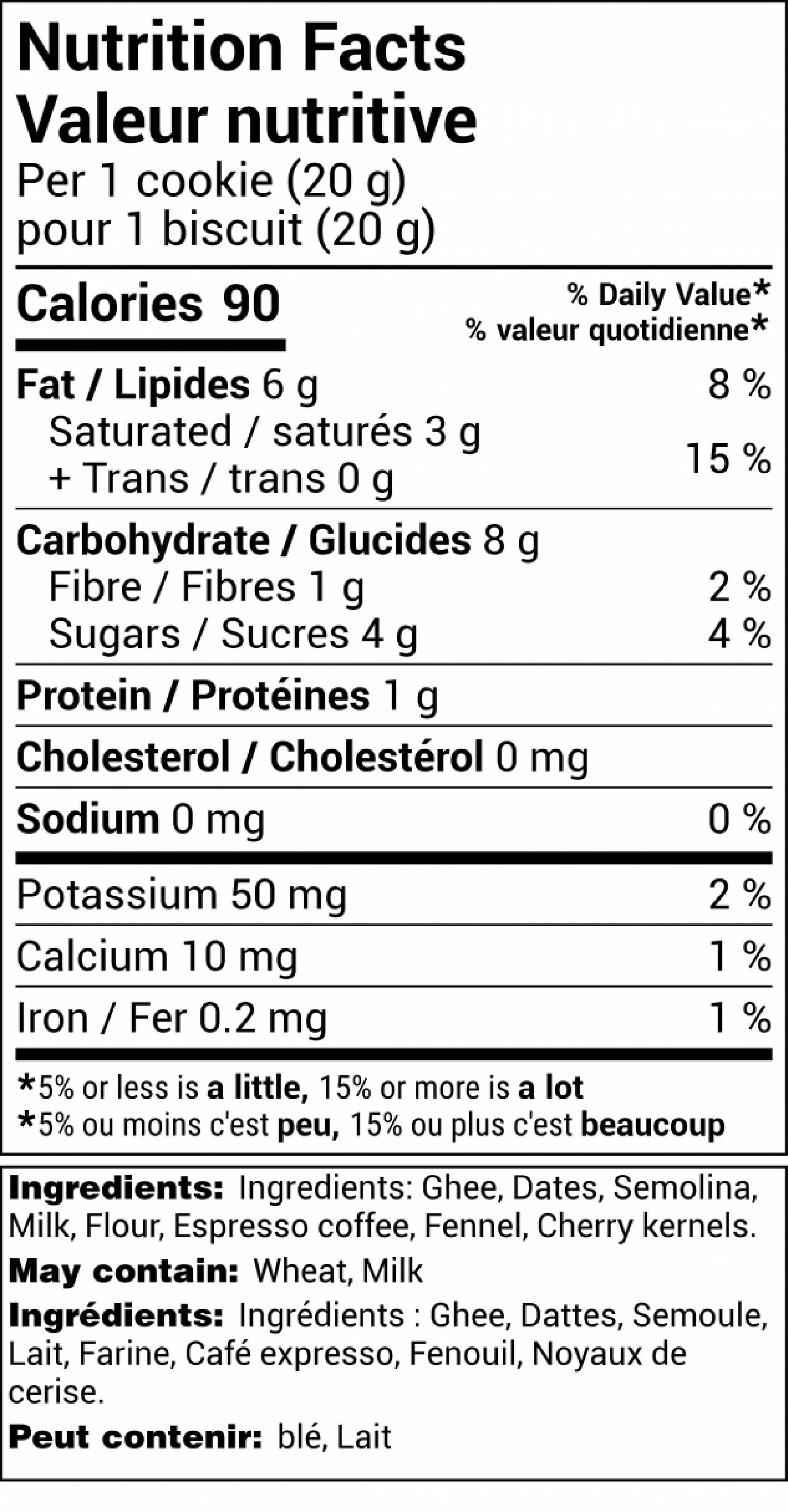 Date Ma'amoul with Espresso Flavour nutrition label