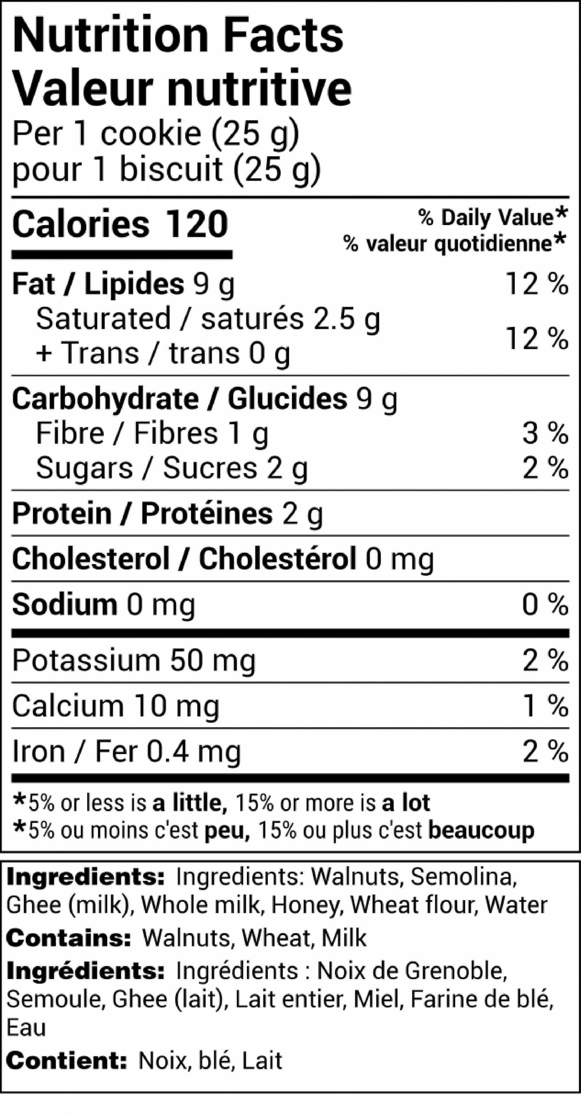 Walnut and Honey Ma'amoul nutrition label