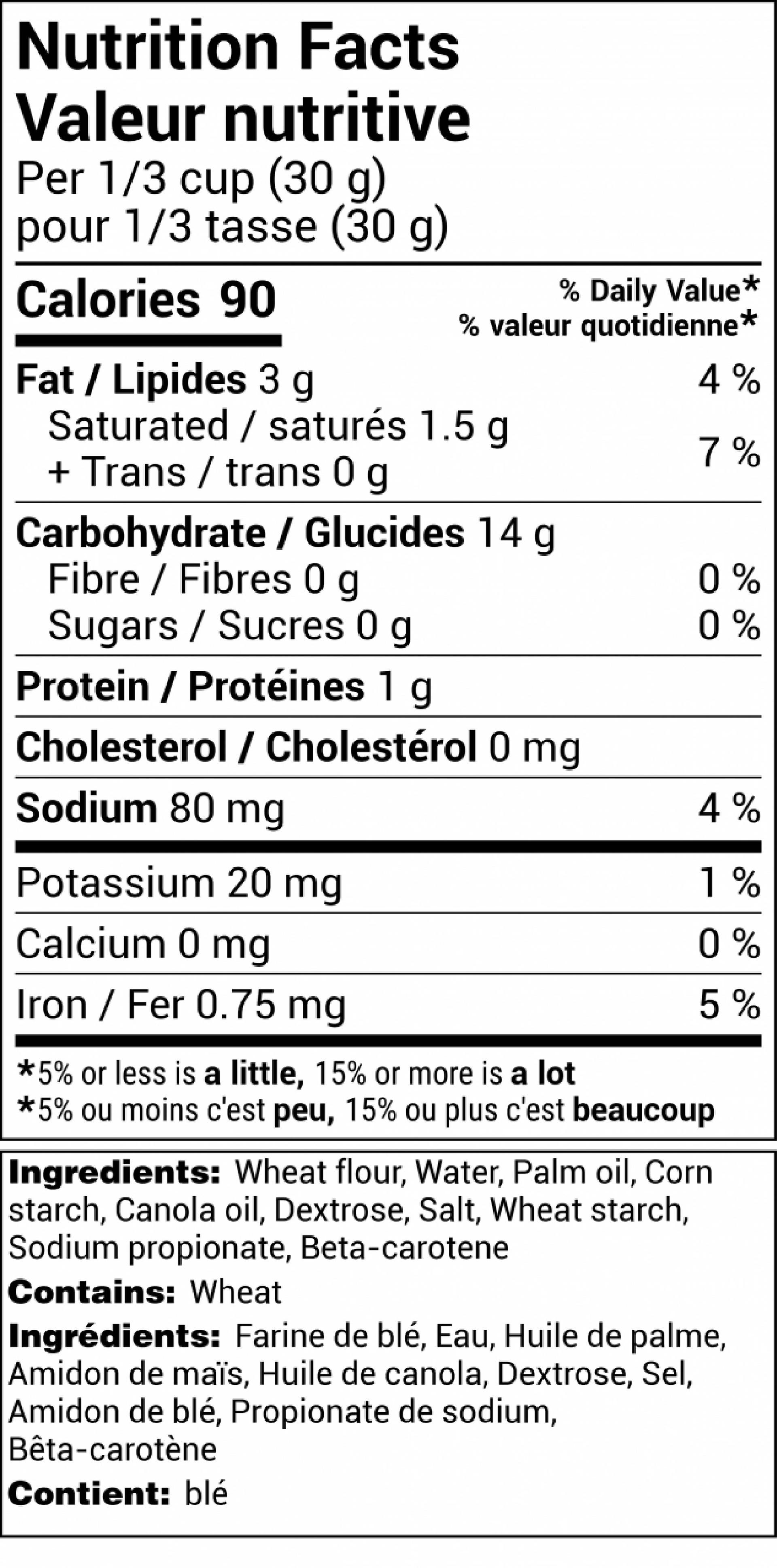 Premium Roasted Phyllo – 1kg nutrition label