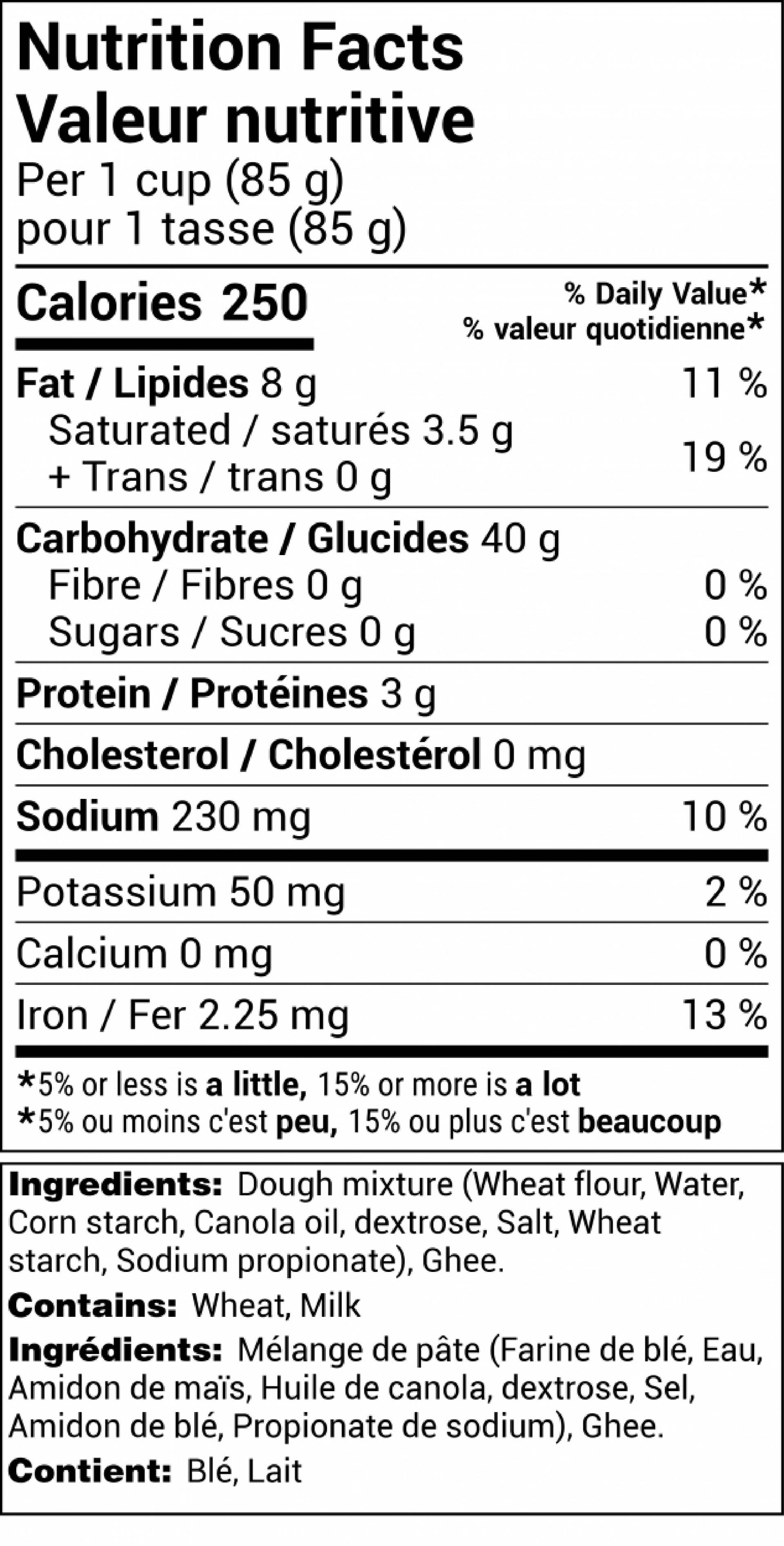 Premium Roasted Kataifi – 1kg nutrition label