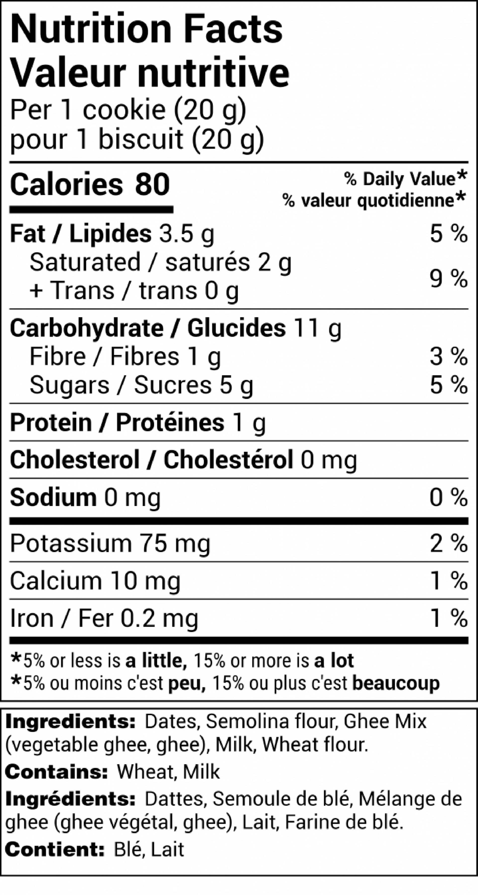 Date Ma'amoul with Cow Haloub Flavour nutrition label